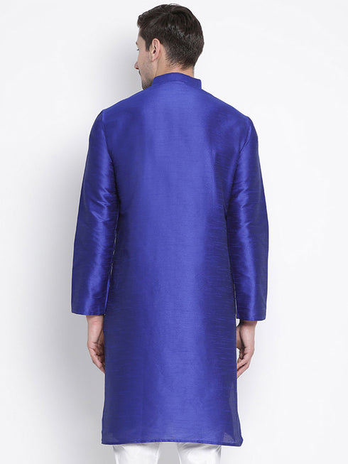 VASTRAMAY Men's Blue Cotton Silk Blend Kurta